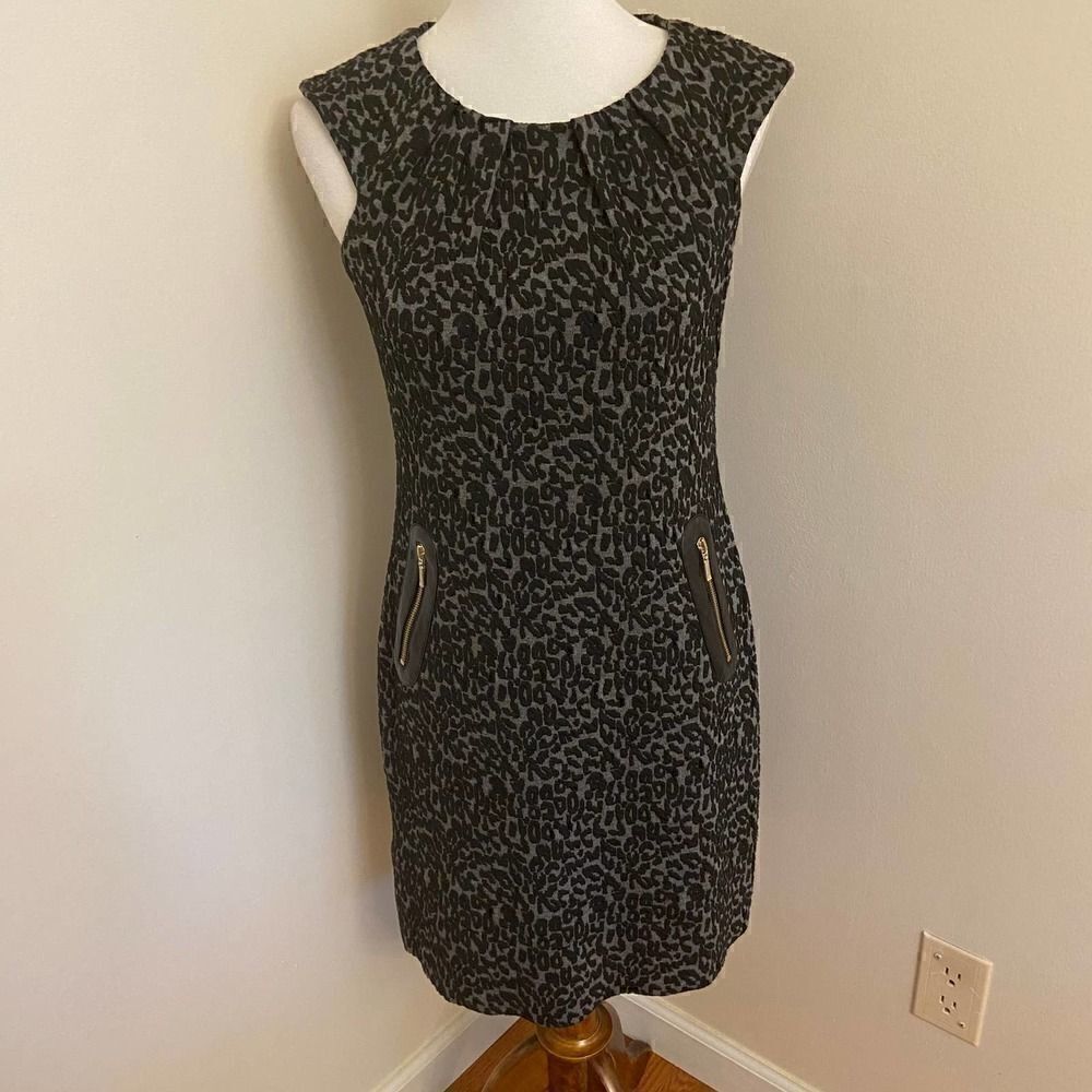 Eliza J Gray & Black Leopard Print Shift Dress 6